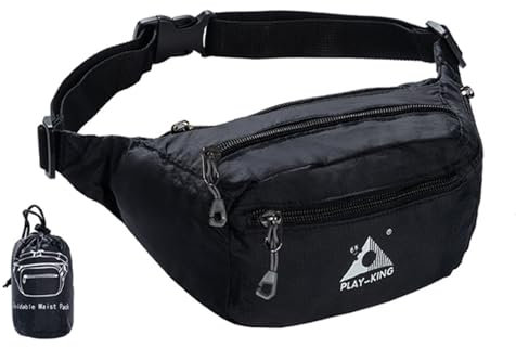 AYNKH Schwarz Ultraleicht Faltbar Bauchtasche,Stylisch Wasserdicht für Outdoor Reise Wandern Herren und Damen Schwarz