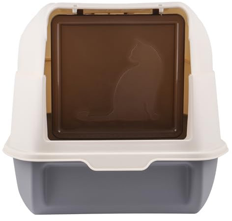 Bac à Litière Autonettoyante, Maison de Toilette Chat fermée Contient Une Plaque de Tiroir et Une Pelle Litiere Chat,Convient Aux Grands Chat et Chaton-36 * 51 * 34 cm-Gris