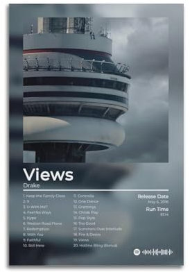 GUOFHUIO Drake Views Album-Poster, Kunst-Dekoration für Wohnzimmer, 30 x 45 cm, ungerahmt