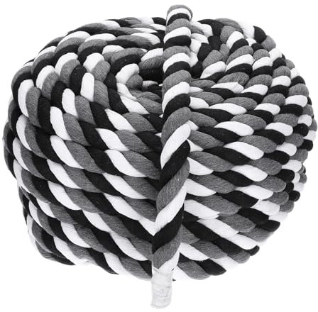 PATIKIL 1 Inch x 100 Feet Natural Twisted Cotton Rope 3 Strand Strong Thick Cotton Rope Tug of War Rope for Railings Crafts Games Home Decor, Black Gray White
