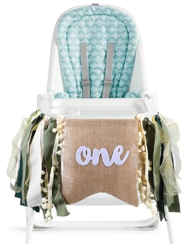 JIEYAO One Hochstuhl Banner, 1. Geburtstag Sackleine Grüne Girlande High Chair Dekor für Baby Erster Geburtstag Jungen oder Mädchen Geburtstagsparty