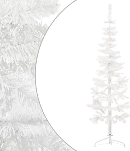 Homgoday Árbol de Navidad artificial con soporte, árbol de Navidad artificial, decoración de Navidad, delgado, blanco, 150 cm