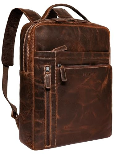 STILORD 'Kendall' Zaino Porta Pc 15.6 Pollici Pelle Zaino Uomo Lavoro Viaggio Università Zainetto Donna Sottile Unisex Laptop Backpack Vera Pelle, Colore:luino - marrone