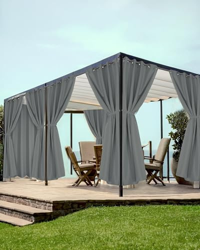 HolidayIdeas Outdoor-Vorhänge mit Ösen für Terrasse, wasserdicht, wetterfest, Balkon, Außenvorhang für Wohnungen, Pavillon, Pergolen, Veranda, 137 x 213 cm, Grau, 8 Stück