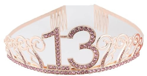 CHUYIX Geburtstag Krone Roségold-13 Zahlen Happy Birthday Krone mit Kamm Strass Kristall Krone Haarreif mit Zahl Geburtstag Tiara Geburtstag Crown für Geburtstag Party Favor Supplies Tortenkrone(11#)