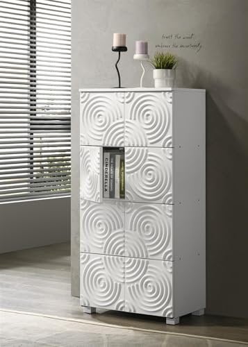 TAD TIMBER ART DESIGN UK Essential Shoe Cabinet 4 Tier Shoe Rack Wooden Storage Unit Swirl Pattern 8 Door Cupboard Modern Furniture for Living Room, Bedroom, White - W60cm x H82.7cm x D33cm