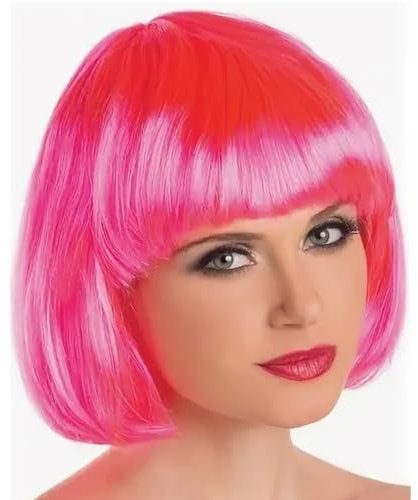 Corto Lacio Pelucas Sintética Flat Flequillo Heat Resistente Normal Peluca, Peluca Rosa, Recta Corta Peluca de Anime Cosplay, Pelucas de Color Neón para Carnaval de Mujer y Niñas