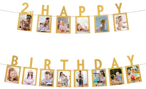 QUARKZMAN 2. Geburtstag Foto-Banner von 1 bis 12 Monaten Erster Geburtstag Dekorationen Wachsende Foto-Supplies Bildanzeige 14 Stück Gold