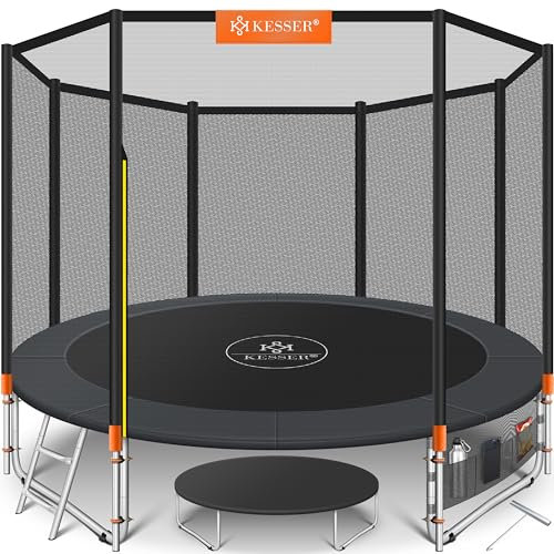 KESSER® Trampolin Outdoor Ø 244/305/366/427 cm Komplettset mit Sicherheitsnetz, Leiter, Randabdeckung & Seitentasche und Montagezubehör | Kindertrampolin Gartentrampolin Belastbarkeit 150 kg