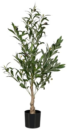 Relaxdays Albero di Ulivo Finto, Pianta Artificiale Olivo H: 90 cm, Plastica e Pietra, Piantina Interni, Verde Marrone