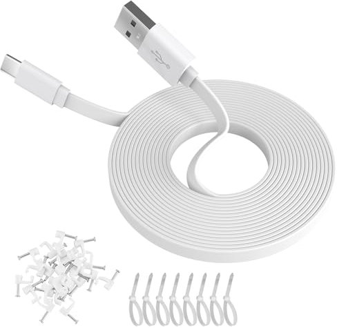 ANLINK 3M/10Ft Flat Power Extension Cable for USB C Enabled Home Security Cameras or Other Devices(Phone,Switch Pro Controller,etc), USB A to Type C Extension Charging and Data Sync Cord