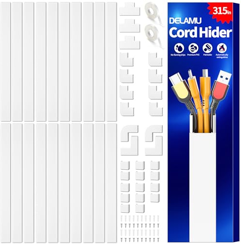 Delamu Kabelkanal Weiß Selbstklebend, Kabelschacht Weiss, Kabelkanäle TV Kabelkanal Aussenbereich Wand alle Netzkabel in Haushalt/Büro, 8M, 20 Stück- 30x17mm