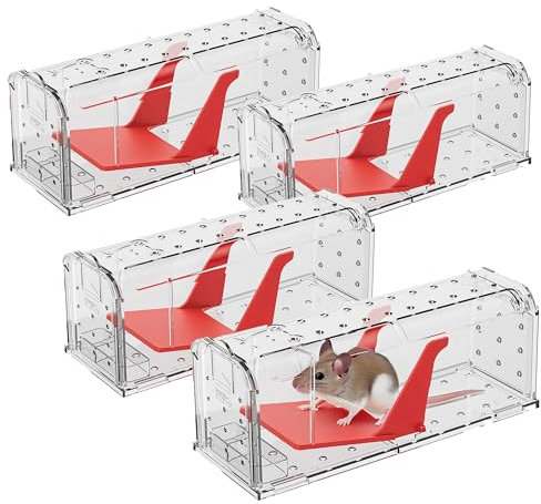 ROSHIELD 4 X Humane MOUSE Traps for Indoors and Outdoors, Duty Pest Trap for Catch Alive. Pets and Children Friendly. Reusable Rodent Mice Trap. Quick, Effective and Highly Sensitive Catcher