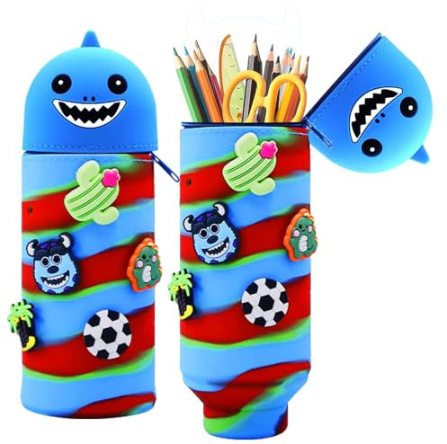 Trousse Silicone Animaux,Trousse Kawaii,Trousse Pot a Crayon Rétractable,Trousse Requin,Trousse Ecole 2 en 1 en Silicone Souple Kawaii,Il est Utilisé pour Le Stockage,Couleur/Q