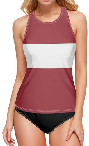 Camiseta tankini con la bandera de Letonia de la República Nacional de la Ciudad Capital, para mujer, con control de abdomen, cuello alto, Bandera de Letonia República Nacional Ciudad Capital, Large