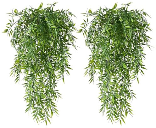 Lot de 2 plantes artificielles suspendues, plantes suspendues, mur de plantes, plantes artificielles en plastique, bambou, plantes artificielles, pour mur, balcon, jardin, mariage, intérieur