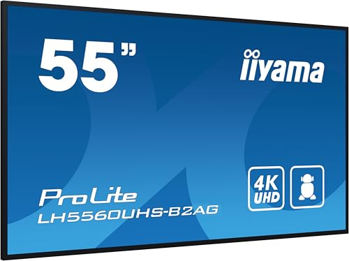 iiyama Prolite LH5560UHS-B2AG 139cm 54.6 Digital Signage Display VA LED Panel 4K UHD HDMI Audio-Out USB2.0 RS-232c RJ45 Mediaplayer Android 11 OS WiFi 24/7 schwarz