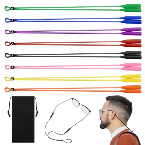 AHRLIC 8Pcs Silicone Glasses Strap, Adjustable Anti-Slip Eyeglass Retainer for Men and Women, Flexible Sports Sunglasses Cord, Elastic Rubber Band for Running, Cycling, Fishing, 8 Colours