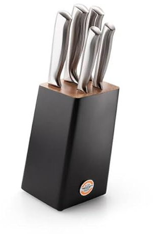 Precision 5-Piece Knife Block Set by A Cut Above Knives, Stainless Steel, with Rubberwood Block