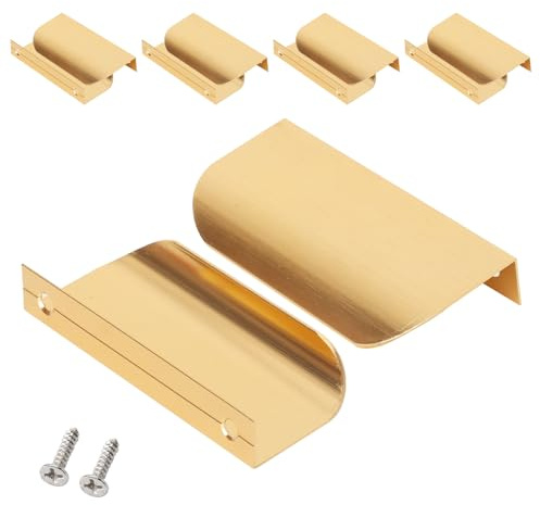 Einlassgriffe 10 Stück Gold 64mm, Metall, Griffmulden Möbel Schrank | 10 goldene Einlassgriffe 64mm Bohrabstand aus Metall. Rundbogen-Design, verdeckte Montage. Für Schrank, Küche, Schublade.