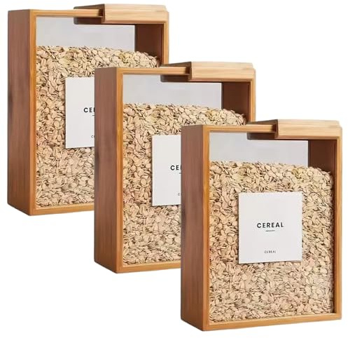 Odoukey 3 Stück 3 l Holz-Müslibehälter mit Deckel, luftdichter Frischhaltebehälter für Reis, Mehl, Snack, Tiernahrung, Müsli-Aufbewahrungsbehälter, Snack-Spender