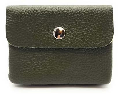 Mini Geldbörse Leder Made in Italy | Echtes Rindleder | Kompakt 11x8,5cm | 50g leicht | 3 Fächer | Druckknopf | Damen Herren | Münzfach Scheinfach | Portemonnaie (Darkolive)