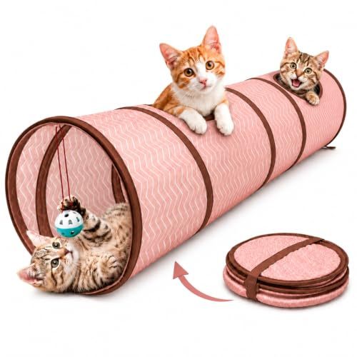 Pet Ville® Katzentunnel 120 cm | Faltbarer Rascheltunnel für Katzen | Beige | Spieltunnel für Wohnungskatzen, Katzenspielzeug Selbstbeschäftigung, Mit Spielball