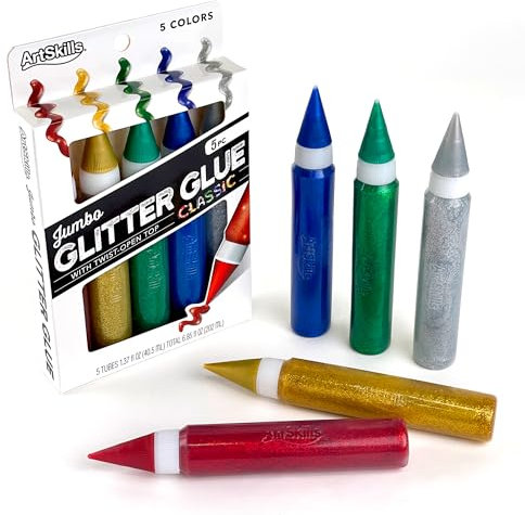 ArtSkills Puffy Jumbo Rainbow Glitter Glue Pens for Crafts, 5 Pack, Classic (PA-1328)