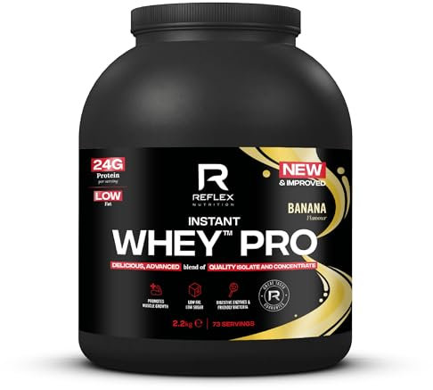 Reflex Nutrition Instant Whey™ Pro - 80% Whey Protein Powder, Low Fat, Low Sugars - Thin Textured Protein Shake for Post Workout Muscle Growth or Tasty Protein Snack (Banana, 2.2kg, 77 servings)