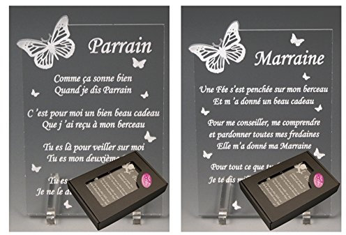 Gravure Events 1 Poème Parrain + 1 Marraine - Papillon - Baptême & Communion