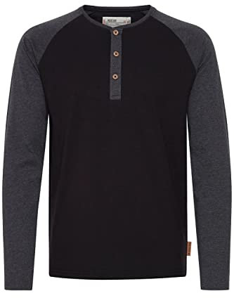 Indicode Winston Herren Longsleeve Langarmshirt Shirt Mit Grandad-Ausschnitt, Größe:3XL, Farbe:Black - Charcoal (9992)