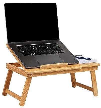 Mind Reader Bali Collection, Rayon from Bamboo Portable Laptop Desk/Breakfast Table with Tilt Top, Folding Legs, 19.75L x 12W x 8.25H, Brown