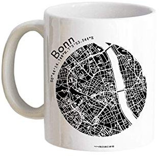 Tasse Bonn - Bürotasse Kaffeebecher farbige Stadtkarte Städtetasse - Personalisierte Geschenkidee für Kollegen Kollegin Architekt Richtfest Fernweh Heimweh