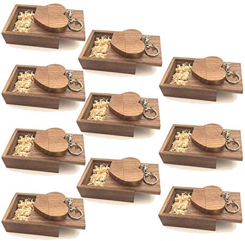 A Plus+ 10 Stück 32GB USB 3.0 Stick Holz Herz USB-Flash-Laufwerk mit Schlüsselring und Geschenkbox (Nussbaum)