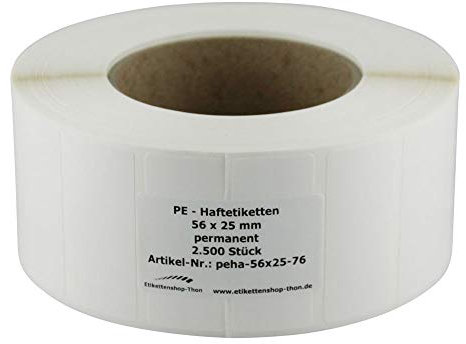 PE-Folie (Polyethylenetiketten) 56 x 25 mm - 2500 Stück - Hülse 76 mm