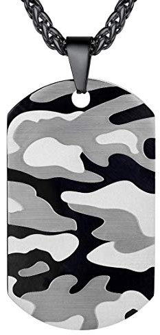 U7 Collier Herren Militärische Erkennungsmarke Camouflage Dog Tag mit 3mm/60cm Kette schwarz Edelstahl Anhänger Halskette einzigartiger Modeschmuck für Männer Jungen