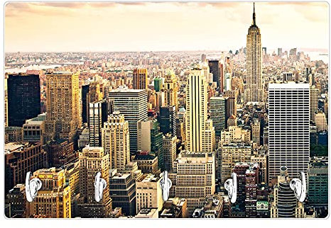 banjado® Schlüsselbrett aus Glas 30 cm x 20 cm mit Motiv New York City/Schlüsselbrett magnetisch & beschreibbar/Schlüssel Organizer Hakenleiste/Key Holder