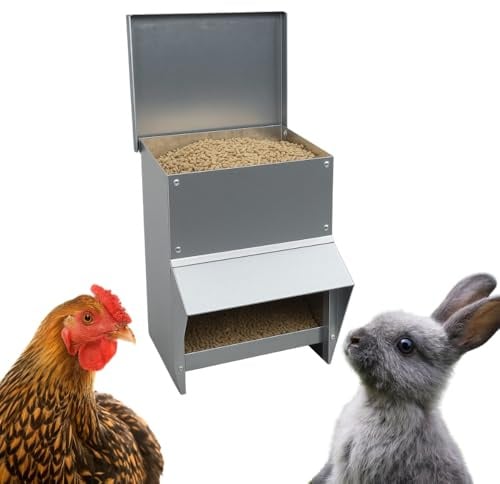 Futterautomat Hühner 8 Kg Futterspender Geflügel Futterautomat Kaninchen Hase Wachtel Zubehör Futtertrog Metall Hühner Futternapf inkl. Deckel Wetterfest
