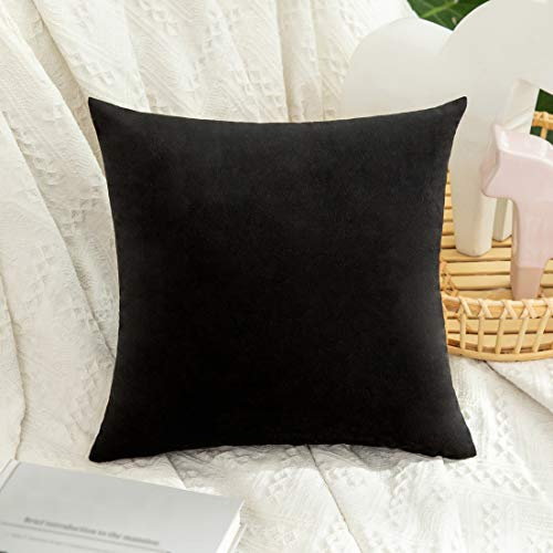 MIULEE Velvet Soft Decorative Square Throw Pillow Case Cushion Covers Pillowcases for Livingroom Sofa Bedroom with Invisible Zipper 12x12 1 Piece Black