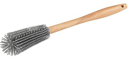 WENKO Cepillo de limpieza de silicona con cabezal flexible «Hollie», cepillo para botellas higiénico con cabezal flexible, apto para lavavajillas, mango de madera de haya extraíble, Ø 4,5 x 30 cm