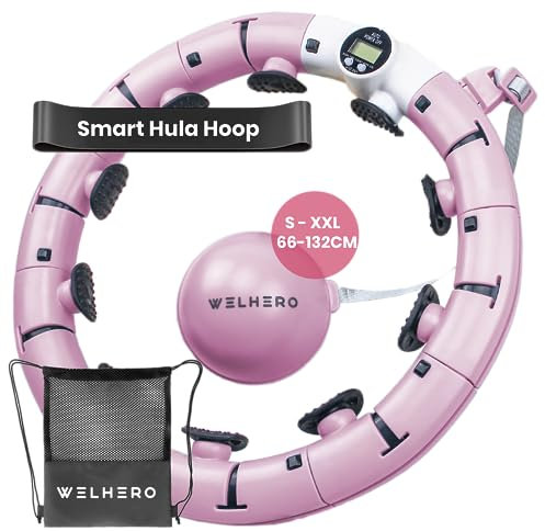 WELHERO® Smart Hula-Hoop Reifen Erwachsene & Anfänger - Einstellbare Größe 66-121cm XXL - Leise Hulahuppreif zum abnehmen - Mit Gewicht, Zähler, Noppen, Tasche und Fitnessband - Hullahub Reifen