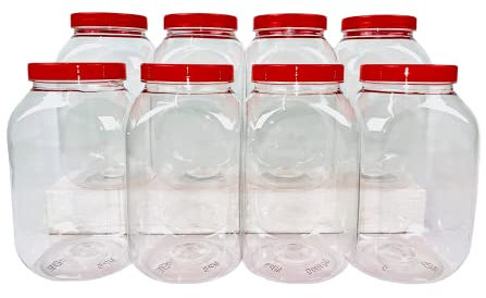 Truenova - Set di 8 barattoli quadrati in plastica da 995 ml, per organizzare cucina/garage e coperchi piatti rossi