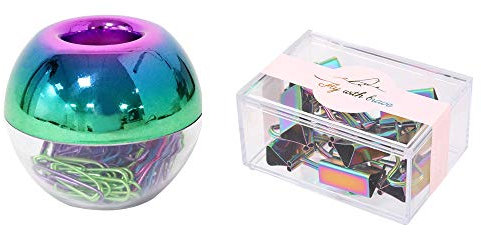 MultiBey Holografische bunte Büroklammer-Spender, rot, blau, grün, violett, glatter Stahl, Büroklammer, Lesezeichen, Magnethalter (Binder Clips)