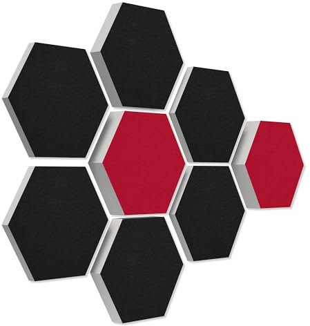 platino24 Schallabsorber COLORE aus Basotec G+ I Akustikpaneele mit Akustikfilz I 3D Wand-Paneele mit 8 Waben in Schwarz & Bordeaux I Akustikplatten zur Schalldämmung in Büro, Studio & Wohnung