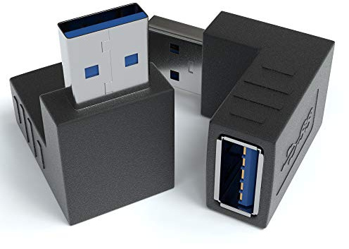 JAMEGA - USB 3.0 Winkel Adapter 90° Grad 2er Pack | A Stecker zu A Buchse Winkelstecker Kupplung Kompatibel Mit Allen Kabeln