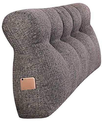 VERCART Grosse Kopfteil Gepolstert, Rückenkissen für Bett Sofa Couch, Keilkissen Rückenlehne, Groß Sofakissen, Lesenkissen Lendenkissen Bettkissen, Leinen Anthrazit 200x50x15cm