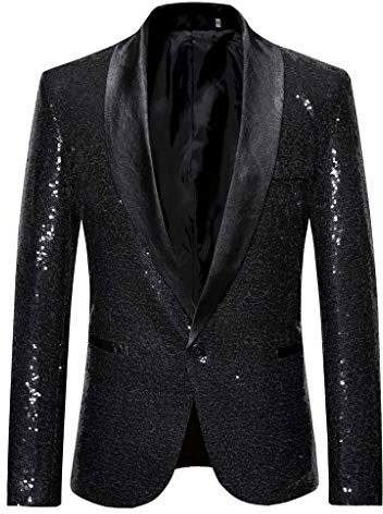 FSFA Blazer Homme à Sequins Dorés Charme Un Bouton Casual Fit Costume Manteau à Manche Longue Elegante Costume Veste Revers Slim Fit Top