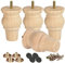 Btowin 10cm Holz Möbelfüße, 4 Stück Unfinished Round Spindel Massivholz Tischbeine Kugelfüße mit M8 Bolzen & Montageplatten & Schrauben für Sofa Couch Stuhl Ottomane Schrank Liebessitz
