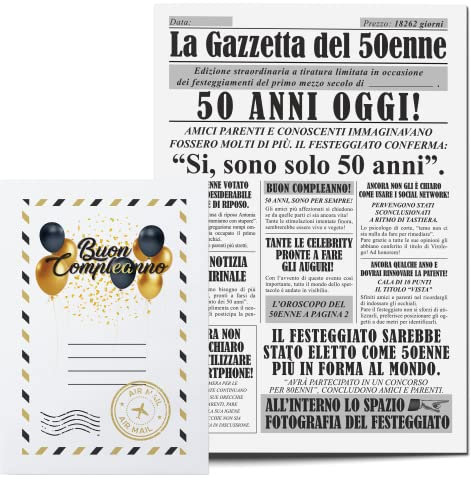 Idea Regalo Compleanno Originale 50 Anni Uomo - Giornale La Gazzetta Del 50 Enne - Maxi Biglietto Auguri Gadget Scherzi Divertenti per Lui