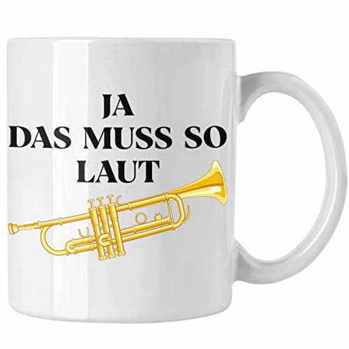 Trendation - Trompete Tasse Geschenk für Musiker Trompeten-Spieler Tuten Geschenkidee Lustig Männer (Weiß)